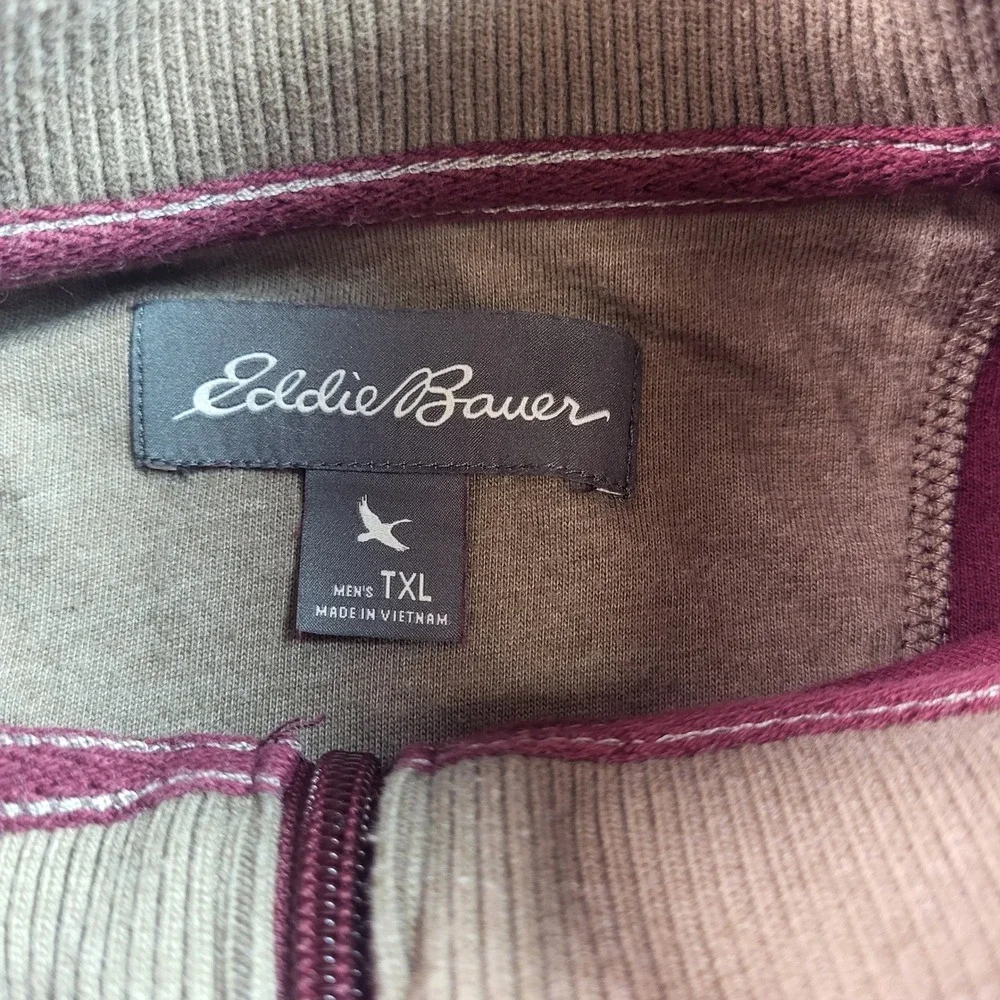 Eddie Bauer Mens TXL Pullover 1/4 Zip Mock Neck Burgundy Long Sleeve